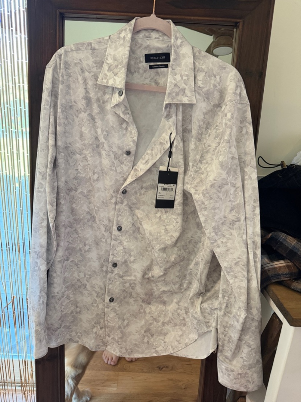Bugatchi Pale Gray Floral Dress Shirt